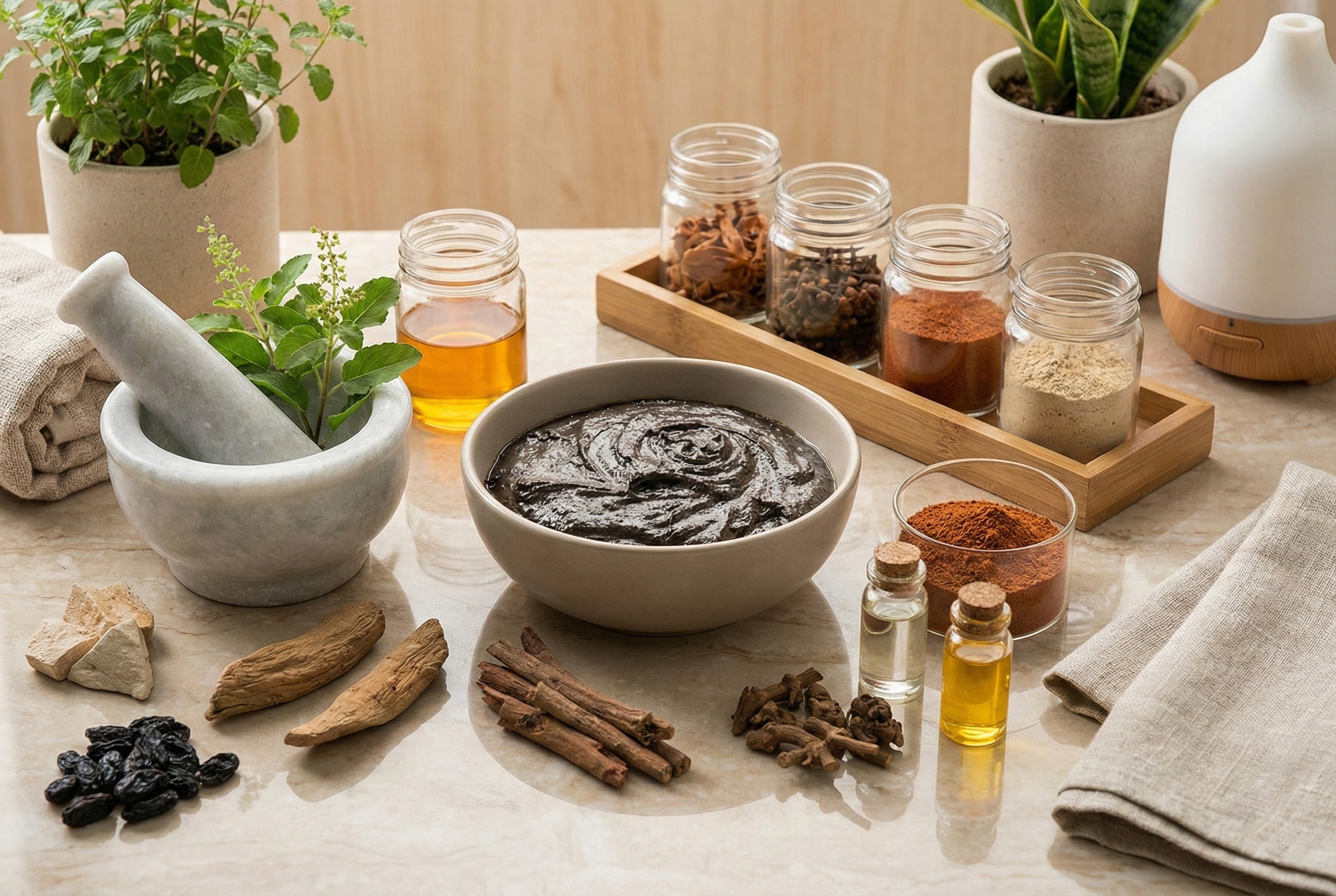 A serene wellness-oriented setting for Ayubhava.